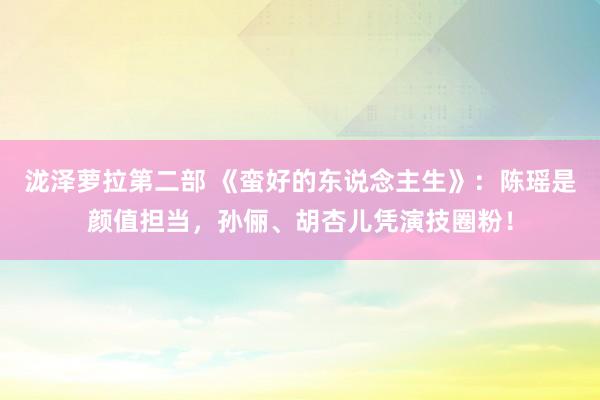 泷泽萝拉第二部 《蛮好的东说念主生》:陈瑶是颜值担当,孙俪、胡杏儿凭演技圈粉!